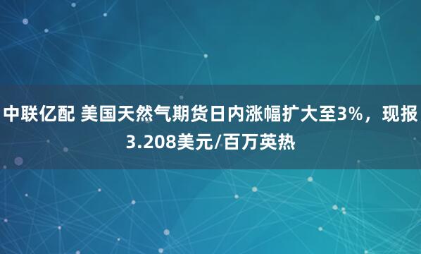 中联亿配 美国天然气期货日内涨幅扩大至3%，现报3.208美元/百万英热